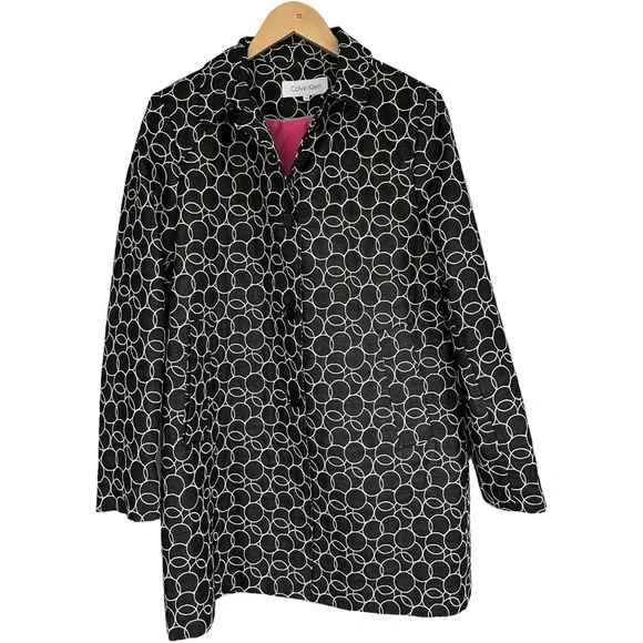 Calvin Klein Geometric Circles Button Front Coat Lined in Pink Size Medium - Picture 7 of 14